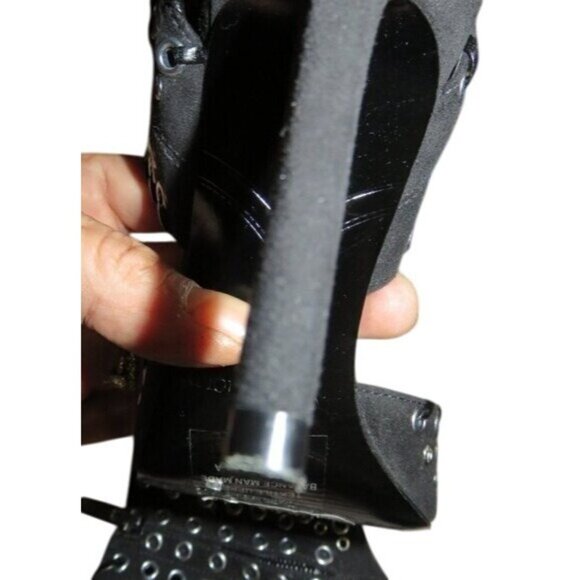 Enzo Angiolini Branon Black Perforated Grommet Leather Whipstitch Peep Toe Heels - Picture 11 of 14